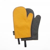 Leather Oven Mitten, mustard yellow