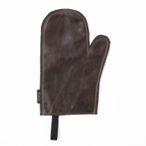 Leather Oven Mitten, dark brown glossy