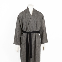 Men's linen bathrobe, black fishbone