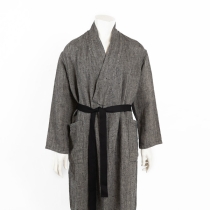 Men's Linen Bathrobe, black fishbone