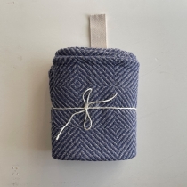 Big Linen Towel. Blue Checkered Fishbone Pattern