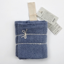 Big Linen Towel. Blue with Fishbone Pattern