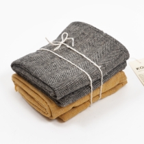 Towel set: black and mustard fishbone