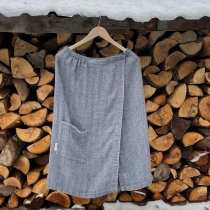 Linen Women Sauna Skirt, grayish blue with fishbone pattern